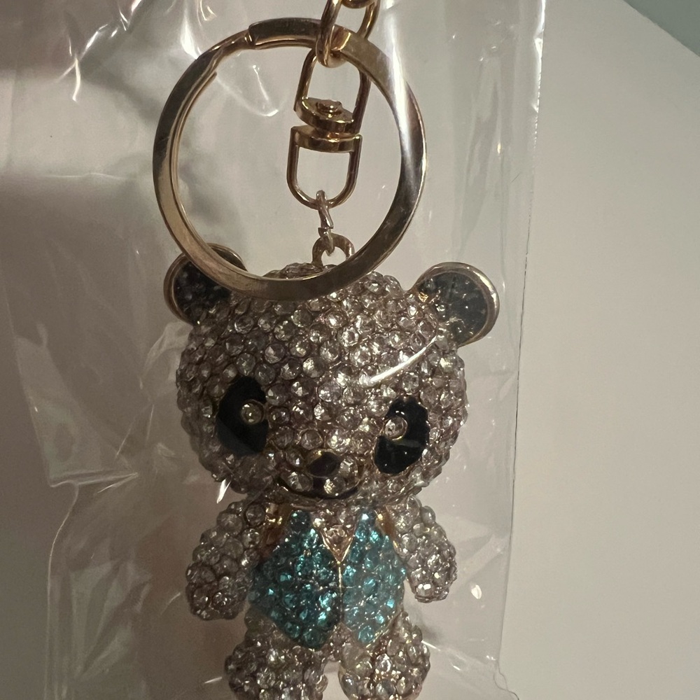 Sparkling Bear Keychain with Blue Accents